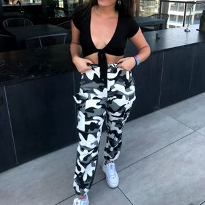Black white camo oversized pants